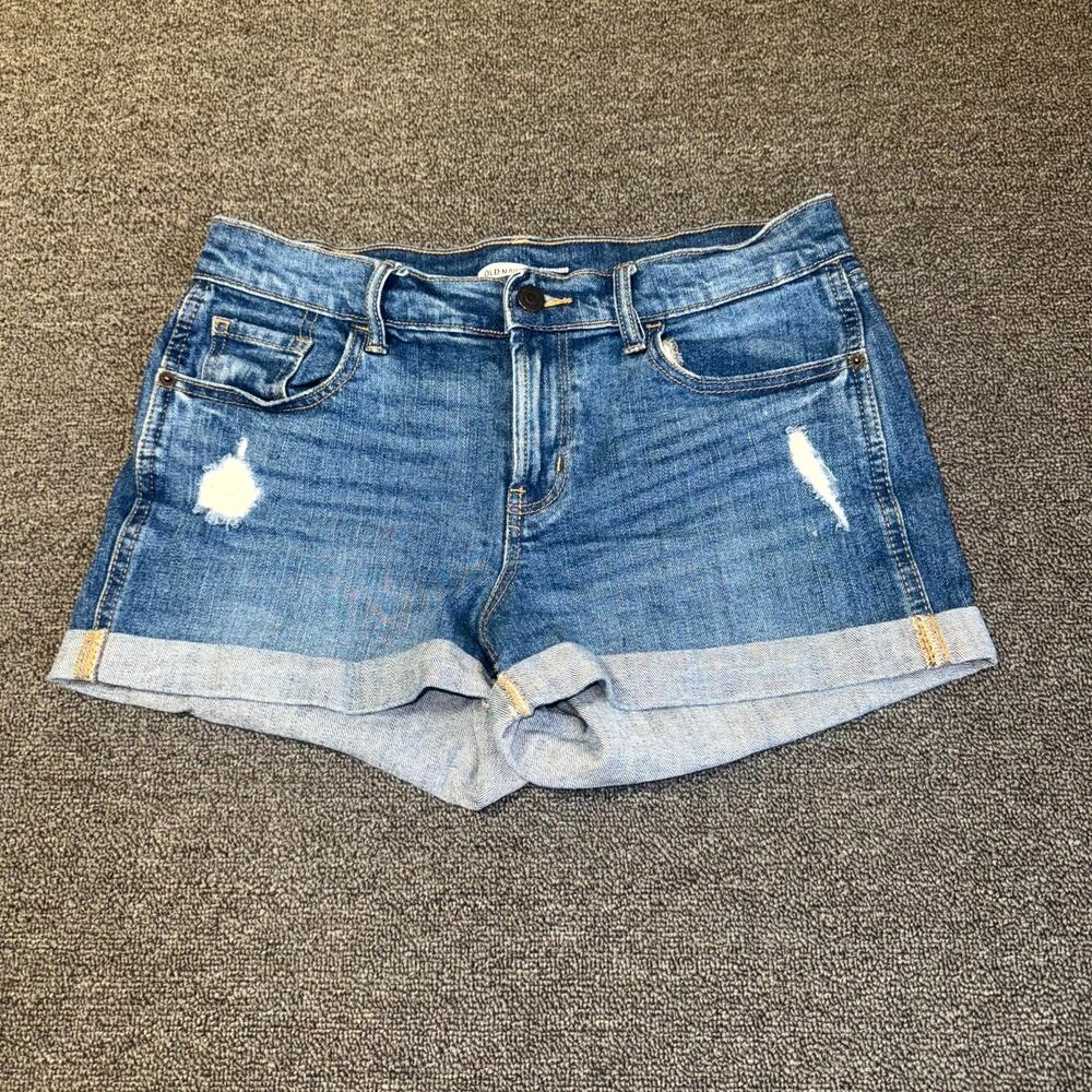 Old Navy Boyfriend Denim Shorts Womens 4 Blue Distressed Summer Rolled Cuff Hem